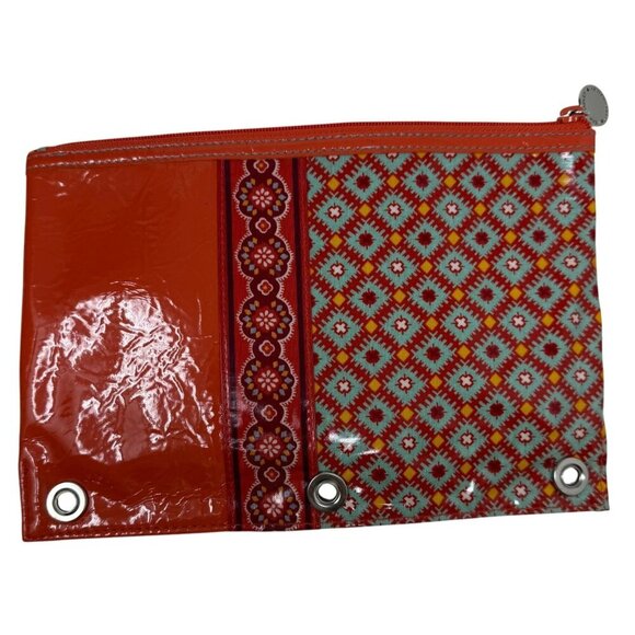 Vera Bradley Frill Paprika Patterned Clear Vinyl Binder Zipper Pouch 3 Grommets - Picture 2 of 4